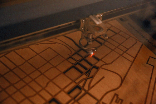 Lazer Cutting Toronto map with The Maker Bean Cafe