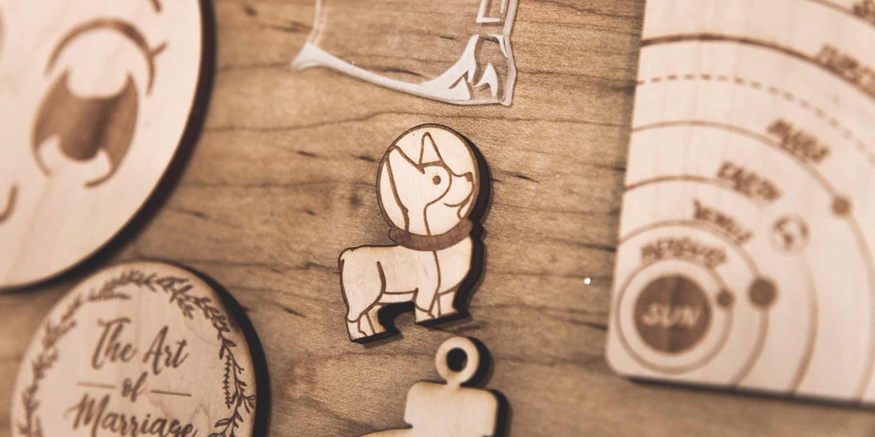 Laser edged astronaut dog at the Maker Bean Cafe